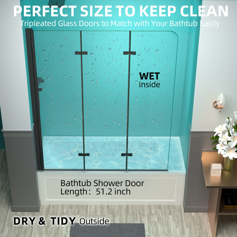 ZEAFIVE 51'' W x 59'' H Bathtub Shower Door SemiFrameless Foldable